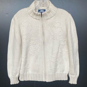 Rey Wear Mock Neck Full Zip L/S Cream Cotton Hand Made In Bolivia Cardigan Sz S
